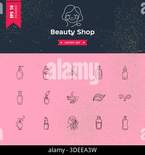 Beauty Shop Line Icons Minimal One Line Skincare & Cosmetics Vector Set Stock Vector