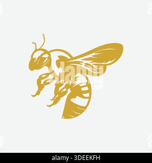 Golden honey bee vector illustration, insect graphic logo design. Stock Vector