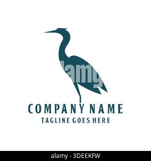 Minimalist Heron Bird Logo Design Template Stock Vector