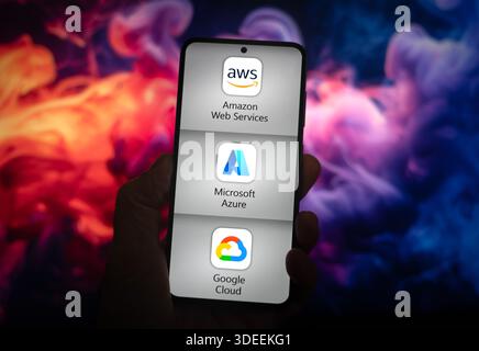 Cloud Services like AWS, Azure and Google Cloud Stock Photo