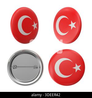 Turkish Flag Button Badges Multiple Angles Stock Photo