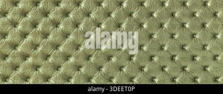 Green leather texture with capitone pattern, macro background of olive retro Chesterfield vintage textile fabric. Stock Photo