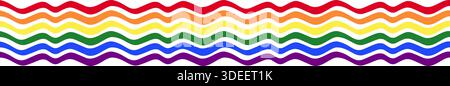 Seamless vector border, colorful wavy lines in rainbow LGBT pride flag colors for backgrounds and banners Stock Vector