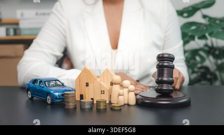 Professional business woman in blue suit using laptop for virtual meeting. Concept of digital marketing strategy, online training and communication wi Stock Photo