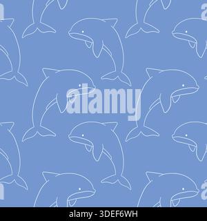 Seamless pattern in line art style with playful dolphin swimming in a repeating ocean themed design. Stock Vector