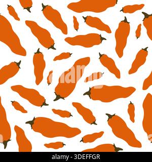Vector Seamless Pattern with Orange Chili Peppers. Hot Spicy Chili Pepper Background for Mexican Food Stock Vector