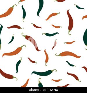 Seamless chilli pepper pattern on isolated background. Vector design for packaging, textiles and printing Stock Vector