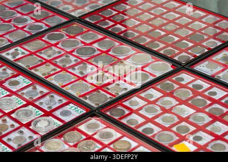 Italy, Lombardy, Flea Market, Collection of Ancient Coins Stock Photo