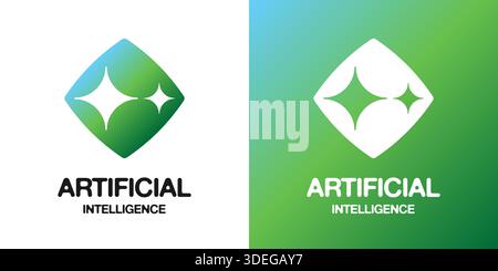 AI logo icon concept with artificial intelligence symbol. Futuristic digital design features star typography and gradient vector badge. Modern tech graphic for chatbot app branding smart automation. Stock Vector