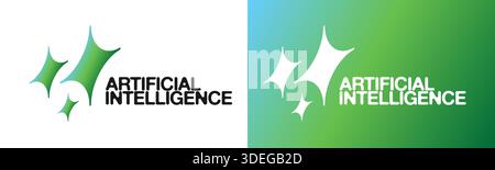 AI logo icon for artificial intelligence technology. Clean vector symbol with typography and gradient stars. Modern digital design for business apps education bots and futuristic brand identity. Stock Vector