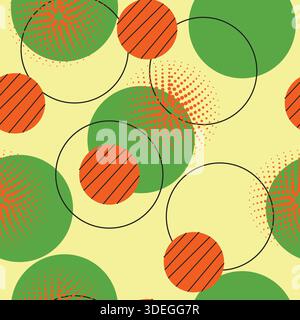 Abstract seamless pattern with overlapping circles with dots and outline; full circle, outline circle and dotted circles continuous pattern Stock Vector