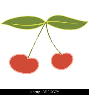 Two cherries isolated on white background; cherry icon with leaves; Stock Vector