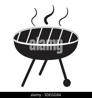 Barbecue grill icon on white background; black color grill Stock Vector