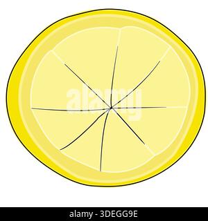 Lemon slice outlined isolated on white background; doodle lemon slice; half of lemon Stock Vector