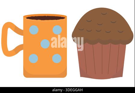Cup of coffe and a cookie illustration; menu for breakfast Stock Vector