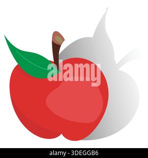 Isolated red apple with shadow; fresh sweet juicy fruit flat color object; vegan food; cartoon product full of vitamins, isolated on white background Stock Vector