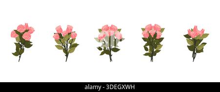 A bouquet of light pink roses. A small set of bouquets for your design. Vector illustration on a white background. Stock Vector