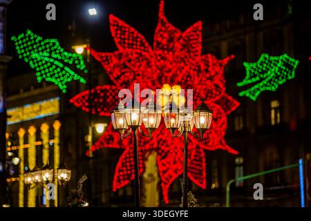 Lanterns and Christmas lights Stock Photo