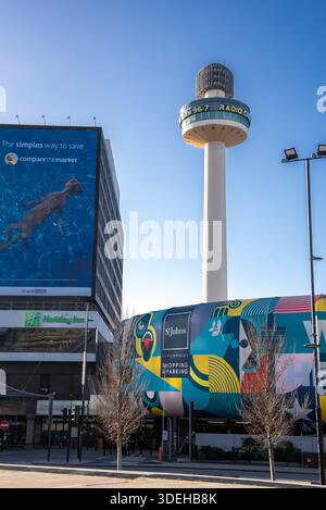 St Johns Beacon and shopping centre in winter, Liverpool street view Stock Photo