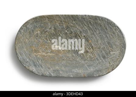 new empty natural stone try isolated on white background, top view Stock Photo