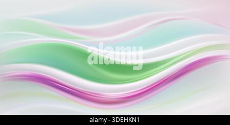 Gentle, flowing waves in soft pastel hues of green, pink, and white, creating a serene atmosphere. Stock Vector