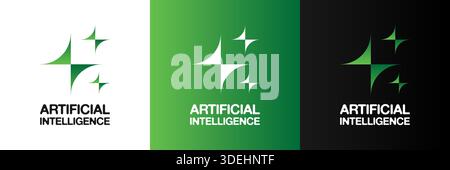 AI logo icon with artificial intelligence concept. Futuristic digital vector badge shows abstract stars. Clean gradient design for chatbot app automation education UX and innovative tech branding. Stock Vector