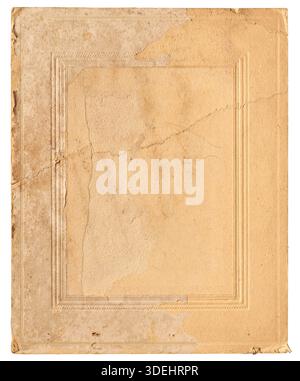 empty vintage textured cardboard greeting card frame isolated white background, ribbed borders with torn edges, aged paper card with rectangular Stock Photo
