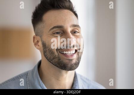 Close up cropped photo of young Hispanic man Stock Photo