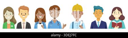 Diverse cartoon professionals and workers group illustration. Stock Vector