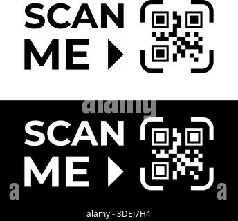 Qr code scan me frame. Black and white png stickers template. Vector illustration Stock Vector