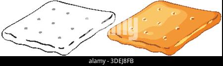 Two square crackers presented in colored vector style and black and white line art outline Stock Vector