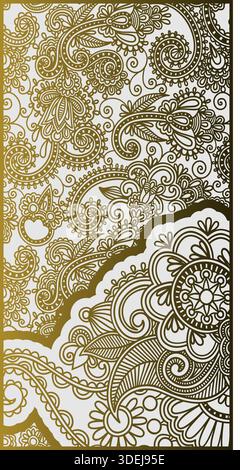 Hand drawn boho floral ornament. Monochrome outline texture suitable for wallpaper, textile print, or relaxation art Stock Vector