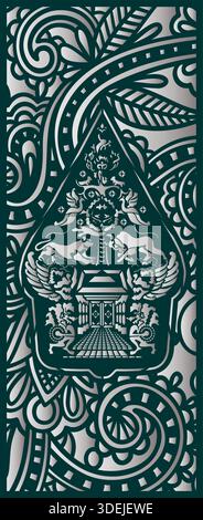 Vector illustration of Javanese Gunungan or Kayon symbol with floral batik swirl ornaments. Traditional Indonesian wayang kulit element designed for l Stock Vector