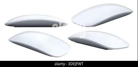 Set of wireless computer mice in various colors side by side isolated on white background, tech design concept. Stock Photo