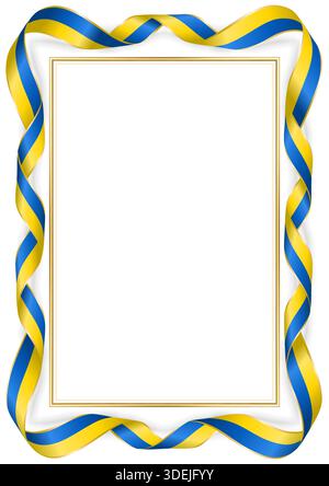 Frame with Ukrainian flag colors ribbons and gold border. Decorative twisted ribbons surround blank center, perfect for certificates, invitations, or Stock Vector