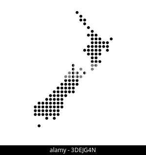 New Zealand country dotted map. Black spot pixel illustration isolated on white background. Vector circle mosaic. Stock Vector