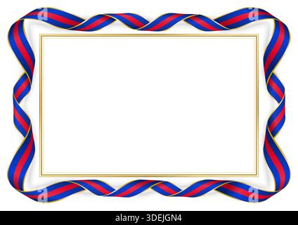 Frame with Cambodian flag colors ribbons and gold border. Decorative twisted ribbons surround blank center, perfect for certificates, invitations, or Stock Vector