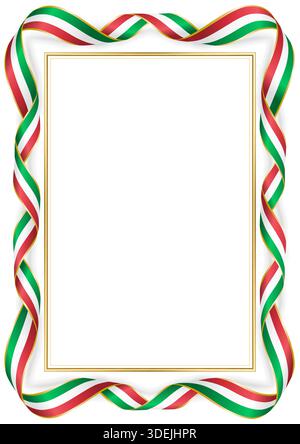 Frame with Italian flag colors ribbons and gold border. Decorative twisted ribbons surround blank center, perfect for certificates, invitations, or aw Stock Vector