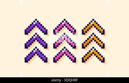Y2K user interface arrows. Yellow, magenta and purple pixel art elements. Stock Vector