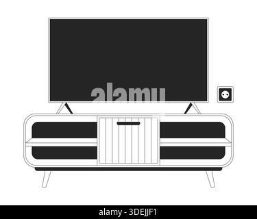 Modern television placed on media console table 2D line object Stock Vector