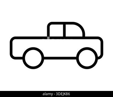 This simple black line illustration showcases a pickup truck in side view, perfect for transportation-related projects, graphics, or designs focused o Stock Vector