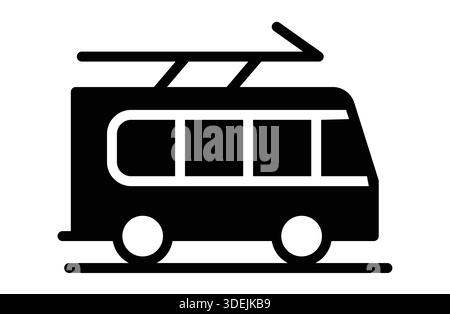 This graphic features a simple and modern icon of a trolleybus in black and white. Ideal for designs related to urban transportation and mobility them Stock Vector