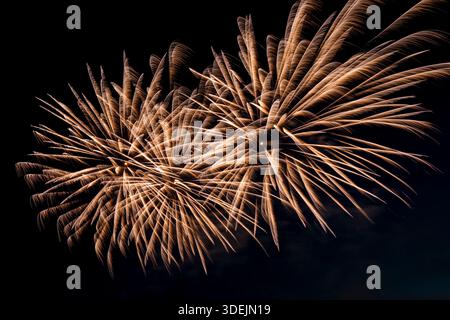 Fireworks in the sky during the Pyro Games show in Dresden. Stock Photo