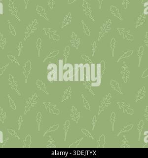 Arugula leaves green pattern, leafy vegetables. Microgreen. Outline leaves on green background. Vector illustration Stock Vector