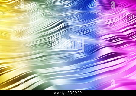 Abstract 3D animation with flowing striped waves and vibrant rainbow colors. No people present. Seamless motion suitable for modern design, tech, and Stock Photo