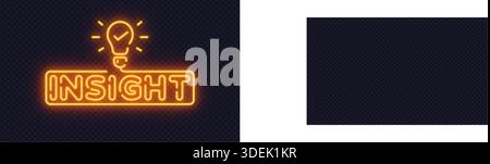 Yellow neon insight sign with light bulb icon, perfect for ideas, analytics, and creative concepts. Warm glow emphasizes smart thinking. Stock Vector