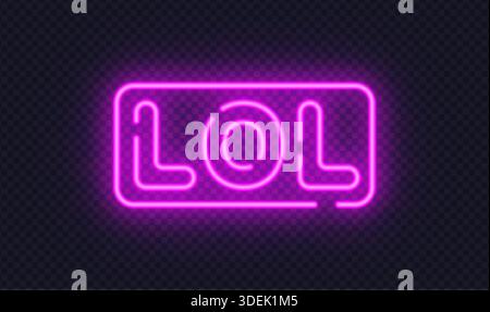 Pink neon LOL sign with playful typography, designed for humor content and fun reactions. Bright glow adds lighthearted mood. Stock Vector