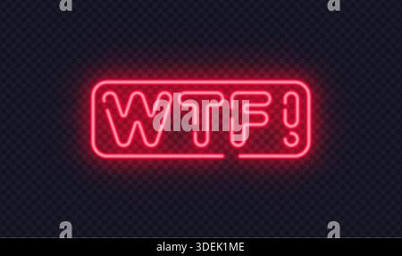 Red neon WTF sign with expressive lettering, designed for reactions, emotions, and viral content. Strong glow adds shock effect instantly. Stock Vector