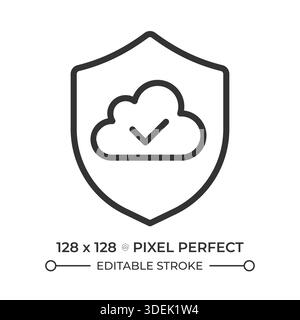 Secure cloud storage pixel perfect line icon Stock Vector