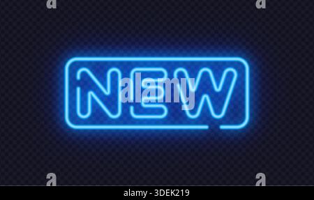 Blue neon new sign in modern vector style, ideal for product launches and updates. Cool glow draws attention to fresh content. Stock Vector